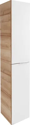 Produktbild von B.Brillant Hochschrank hängend  Hängender Badezimmerschrank mit Front aus lackiertem Glas  Viel Stauraum & Soft-Close  Badschrank in Weiß & Eiche (30 x 162 x 32 cm)
