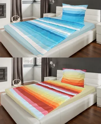 Produktbild von Bettenset Premium Steppbett Bettdecke 135x200 & Kopfkissen 80x80 cm CN 4 teilig Blau gestreift
