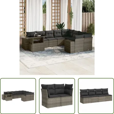 Produktbild von The Living Store 10-tlg. Garten-Sofagarnitur mit Kissen Grau Poly Rattan