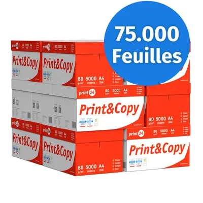 Image de print24 Papier d'impression Papier de copie 75000 feuilles 150 x 500 A4 80 g Premium White  PEFC