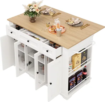 Produktbild von Kücheninsel, abnehmbare Trennwände, Küchenschrank, Esszimmerwagen mit Arbeitsplatte, Buffetschrank, Esszimmerwagen mit Holzmaserung, Buffetschrank