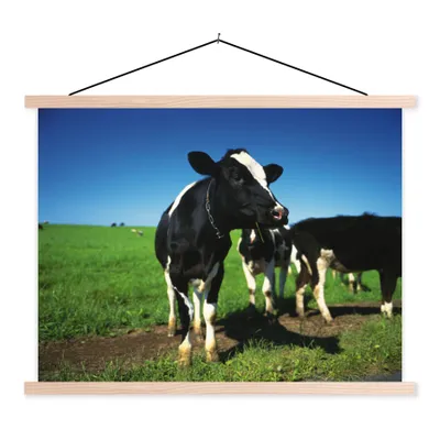 Produktbild von MuchoWow® Textilposter Kuh - Gras - Tiere 120x90 cm mit holzfarbenen Rahmen - Magnetisch