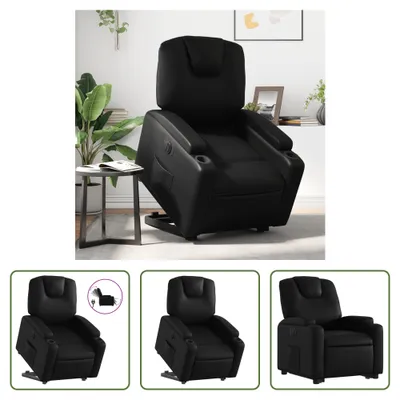Zdjęcie produktu dla Fotel The Living Store Relax ze wspomaganiem elektrycznym, czarna imitacja skóry