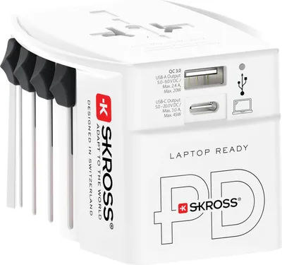 Produktbild von Skross MUV USB A/C 45PD Reiseadapter mit USB-C Kabel, Weltweit