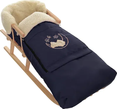 Produktbild von Holzschlitten Kinderschlitten aus Buchenholz Rückenlehne inkl. Zugseil + Winterfußsack Schlittensack Fußsack Blau Schlitten Kinderwagen