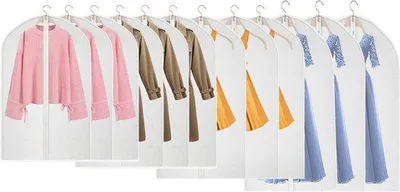 Produktbild von Kleiderbügelbox mit 12 Schlaufen, 60 x 140/120/100/80 cm, Reißverschluss, transparente Schlaufenbox, herstellbare Schlaufenbox, für Abendkleider, Mäntel, Hemden