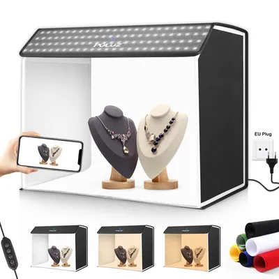 Produktbild von PULUZ PU5064 Faltbares LED-Lichtzelt, Desktop-Fotostudio-Lichtbox, tragbare quaderfoermige Softbox, 672 LED-Perlen, 3000 K šC 6500 K, dimmbar, mit 6 farbigen Hintergruenden fuer kleine Produktfotografie, 62,5 x 40 x 52,5 cm
