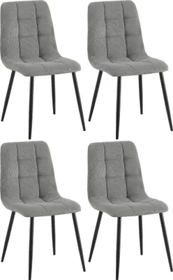 Produktbild von CLP 4er Set Esszimmerstuhl Tilde gepolstert mit Rückenlehne bis 150 kg belastbar grau Material Cord