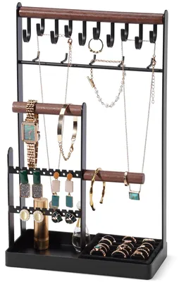 Schmuck-Organizer, 5 Ebenen, 15 Haken, Ständer für Ketten & Ohrringe