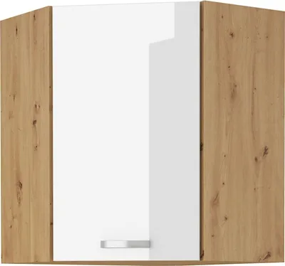 Produktbild von Eckhängeschrank 60x60 Eiche Artisan Weiß Hochglanz Küchenzeile Küchenblock Küche
