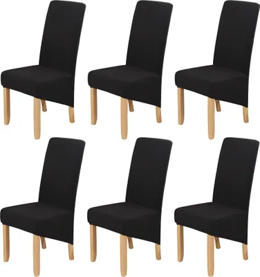 Produktbild von 6 Stück elastische Stretch-Stuhlbezüge aus Stretch, Schräge All-Inclusive-Sitzbezüge Rückenlehnenschutzbezug Abnehmbar Waschbar für Esszimmer, Schwarz