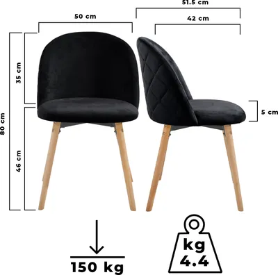 Obrázok produktu pre MIADOMODO® Jedálenské stoličky - výber farieb, sada 2/4/6/8, zamatové sedadlo, moderné, čalúnené, bukové nohy, s operadlom (sada 2 ks, čierna)