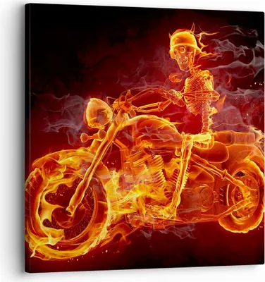 Produktbild von Bild auf Leinwand - Leinwandbild - Motorrad Flammen Skelett - 30x30cm - Wand Bild - Wanddeko - Leinwanddruck - Bilder - Kunstdruck - Wanddekoration - Leinwand bilder - Wandkunst - AC30x30-2652