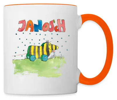 Produktbild von Spreadshirt Janosch Tigerente Schriftzug Tasse Zweifarbig, One size, Weiß/Orange