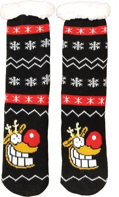Produktbild von Ralph Ruthe Hüttensocken - Rentier Rudi Haussocken für Damen und Herren Kuschelsocken Flauschige Wintersocken warme Socken Schwarz 39-42