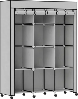 Produktbild von Schrank aus Stoff, Aufbewahrungslösung, 8 Regale, 2 Kleiderstangen, Grau