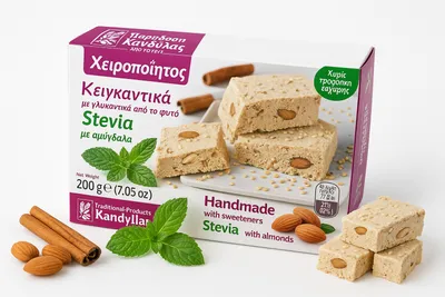 Produktbild von Kandylas Halva Mandel mit Stevia 200 g Traditionelle Griechische Süßigkeit