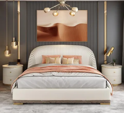 Produktbild von Designer Doppelbett Bett Hotel Luxus Schlafzimmer 150/180x200cm Leder Metall Neu