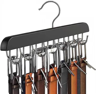 Produktbild von Gürtelhalter Kleiderschrank 1 Stück, Holz Gürtelorganizer Mit 14 Haken, 360° Drehbarer Schrank-Organizer Für Gürtel Krawatten Schals