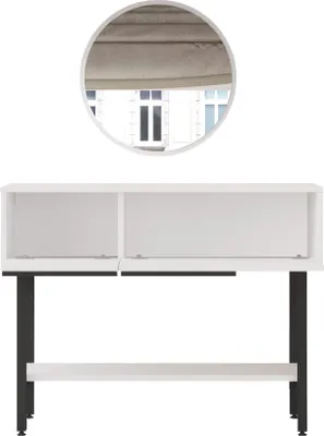 Immagine prodotto di Consolle con specchio Rebecca Mobili Dudhal 76x100x29,5 Truciolare Ferro Bianco Grigio scuro Moderno