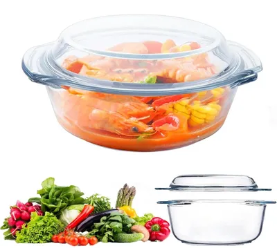 Image de Plat à gratin en verre rond, 1 litre, avec couvercle, adapté au micro-ondes, résistant à la chaleur et au four