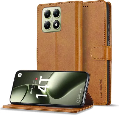 Obrázek produktu pro Pouzdro pro Xiaomi 14T kožené flipové pouzdro s magnetickým uzávěrem a stojánkem, ochranné pouzdro Žluť