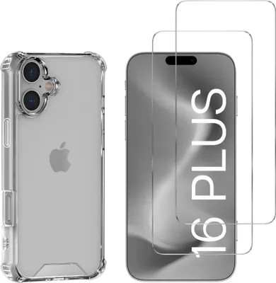 Image de Étui antichoc pour iPhone 16 PLUS et 2 protections d'écran en verre trempé Films de protection Phonillico®
