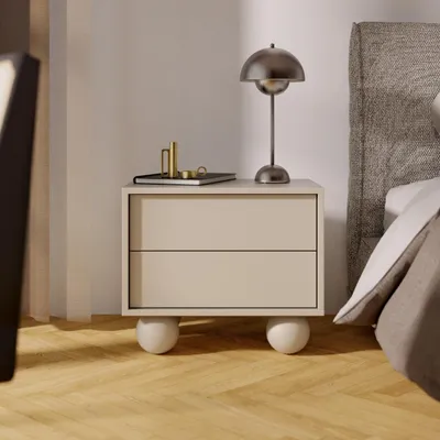 Produktbild von BEAUTYSOFA | Nachttisch ADEL Kaschmir, Nachttisch mit 2 Schubladen – Moderner Nachtschrank mit kugelförmigen Beinen, grifflose Fronten, Push-to-Open