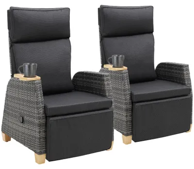 Produktbild von tectake Rattansessel mit Aluminiumgestell, verstellbare Lehne, gepolstert, wasserabweisender Bezug, Holzbeine grau 2 St.