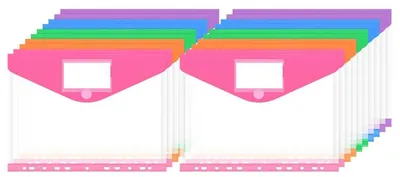 Image de Pochettes transparentes pour documents format A4 avec fermeture de couleur, lot de 20