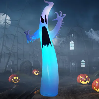 Aufblasbarer Halloween-Geist 3,6 m mit LED, weiß/orange/schwarz
