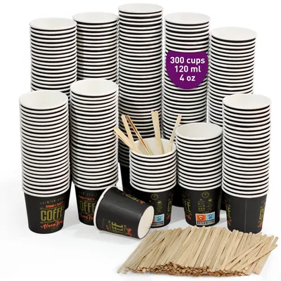 Image de Omgoods - 300 gobelets en carton jetables pour café, avec des agitateurs