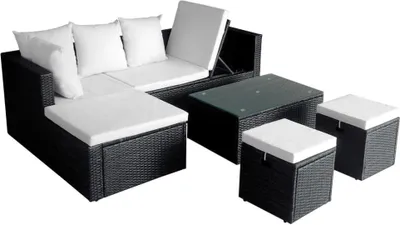 Produktbild von vidaXL 4-tlg. Garten-Lounge-Set mit Auflagen Poly Rattan Schwarz