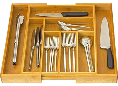 Image de Organisateur de tiroirs à couverts extensible en bambou