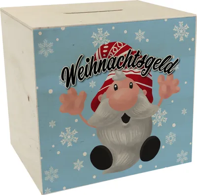 Produktbild von Weihnachtsgeld mit kleinem Wichtel Spardose aus Holz