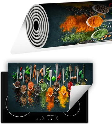 Produktbild von Herdabdeckplatte abdeckung Glaskeramikkochfeld abdeckplatte 90x52 cm Anti Rutsch Matte Aufrollbar, Gewürze Löffel
