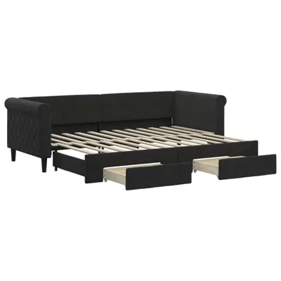 Produktbild von Tagesbett Ausziehbar mit Schubladen Schwarz 80x200 cm Samt