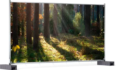 Produktbild von Wallario XXL Outdoor-Poster für Garten oder Balkon, Motiv Sonnenstrahlen im Herbstwald, in ca. 340 x 173 cm