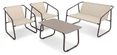 Immagine prodotto di Set Salotto da Giardino Tavolo 2 Poltrone e Divano in Acciaio e Textilene Nizza Marrone e Beige