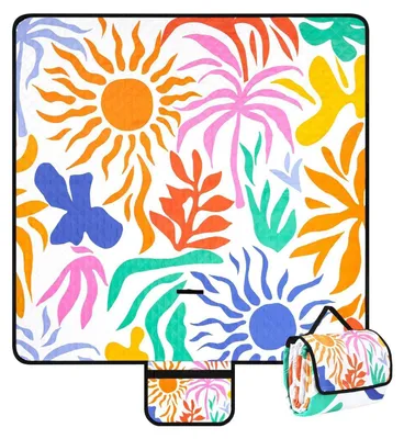 Produktbild von Picknickdecke XXL 200x200 cm wasserdicht sandfrei faltbar waschbar Tropische Blumen