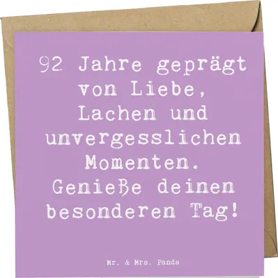 Produktbild von Mr. & Mrs. Panda Klappkarte Spruch 92. Geburtstag - Lavendeltraum - Geschenk, Geburtstagsgeschenk, Zuneigung, Alter, Geburtstagsgeschenke, Glückwunschkarte, faltkarte