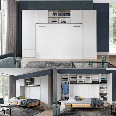 Produktbild von Schrankbett horizontal HB 140x200 mit Aufsatz und 2 Schränken weiß