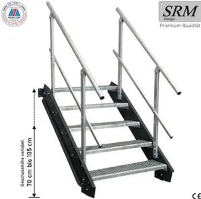 Produktbild von 5 Stufen Stahltreppe anthrazit Breite 160 cm Geschosshöhe 70 - 105 cm 2x Geländer