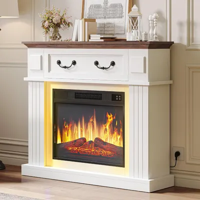 Produktbild von Elektrokamin mit 3D Flammeneffekt, 2000W Elektrische Kamine mit Heizung & Kaminfeuer mit Stauraum