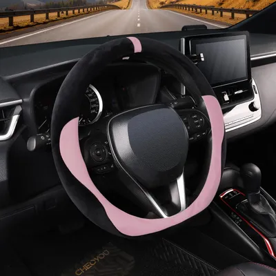 Produktbild von Plüsch Lenkradbezug Winter Universal Fellhülle für 37-38 cm Lenkräder Schwarz/Rosa