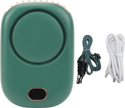 Zdjęcie produktu dla Wentylator wiszący na szyję, przenośny, ładowany przez USB, bezłopatkowy, duży, wskaźnik siły wiatru, bezłopatkowy, mały, ciemnozielony