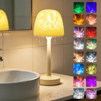 Produktbild von Pilzlampe mit Wasserwellen-Projektor, wasserdicht, 16 Farben, dimmbar, mit Fernbedienung, USB-C