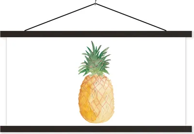 Produktbild von MuchoWow® Textilposter Ananas - Obst - Aquarell 60x30 cm mit schwarzem Rahmen - Textilien