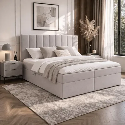 Produktbild von QLA Boxspringbett Bergamo 140x200 cm mit 7-Zonen-Taschenfederkern, Bettkasten & Topper  Farbe Grau