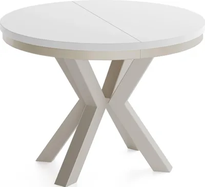 Produktbild von Runder Ausziehbarer Esstisch im Loft-Stil - Industrieller Tisch mit Grau-Beige Kaschmir Metallbeinen - Platzsparender Tisch für Wohnzimmer - Weiß - 100 bis 180 cm